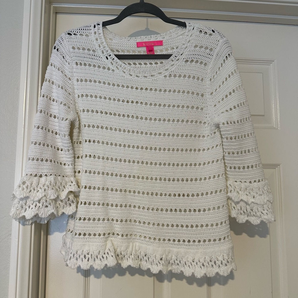 Lilly Pulitzer Cotton Knit Sweater - White - Size M